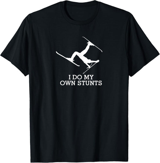 Ski Shirt - I Do My Own Stunts - Funny Skiing - Black, , Short Sleeve, Cotton & Polyester, Size S T-Shirt - T-Shirt | Black