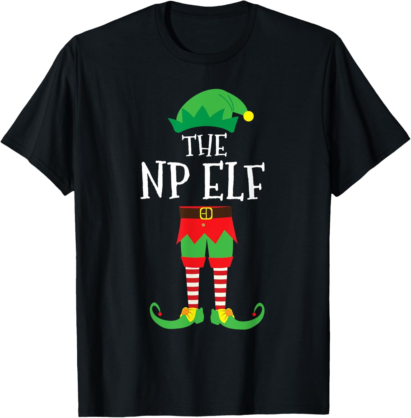NP Nurse Practitioner Elf Matching Christmas Party Pajama T-Shirt - T-Shirt | Black