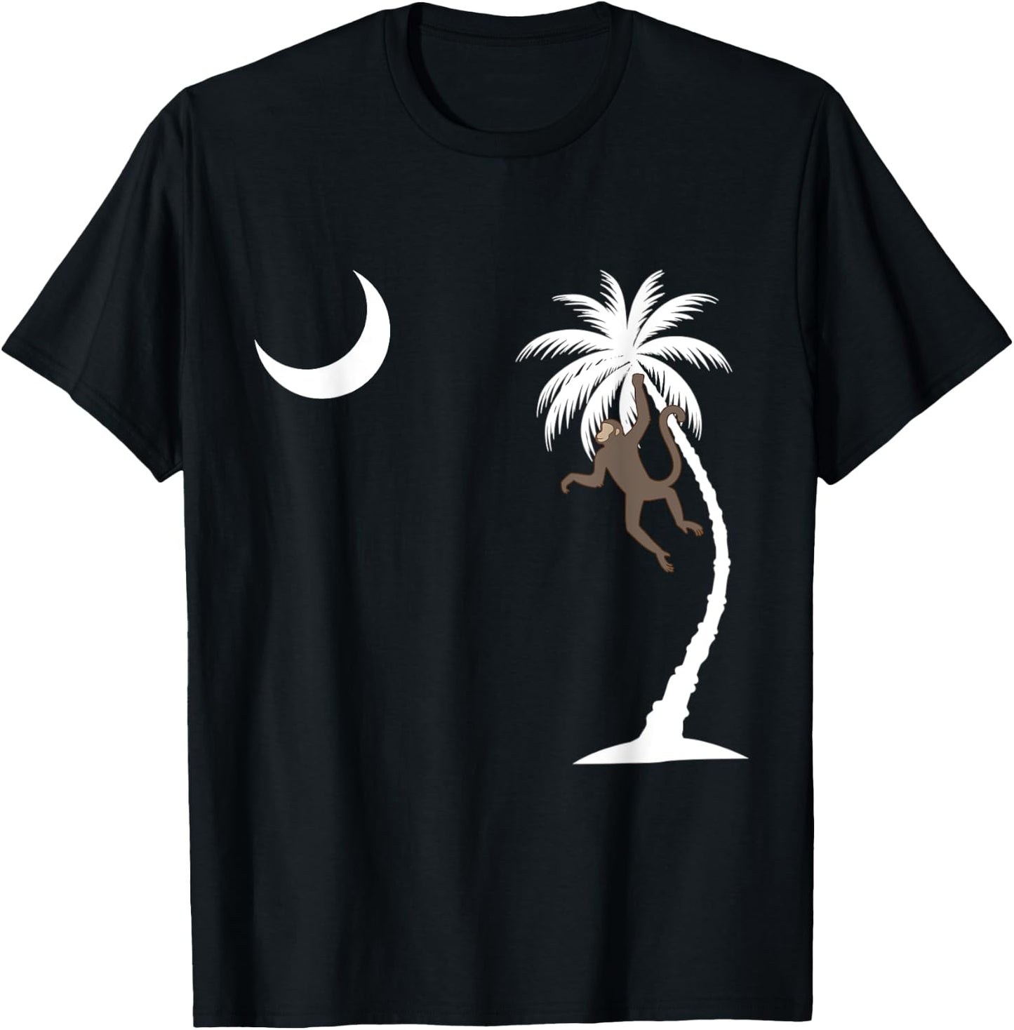 Monkey in a Palm Tree looking at a crescent moon SC Flag T-Shirt - T-Shirt | Black
