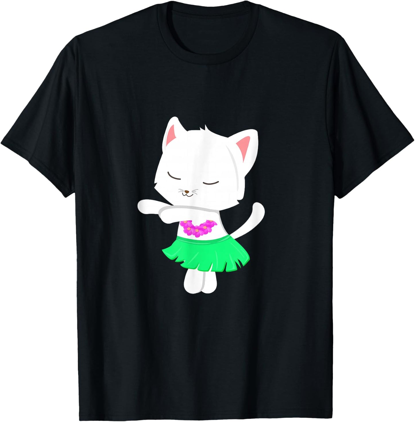 Cat Hawaiian Dance Hula Kitty Men Women Girls Kids T-Shirt - T-Shirt | Black