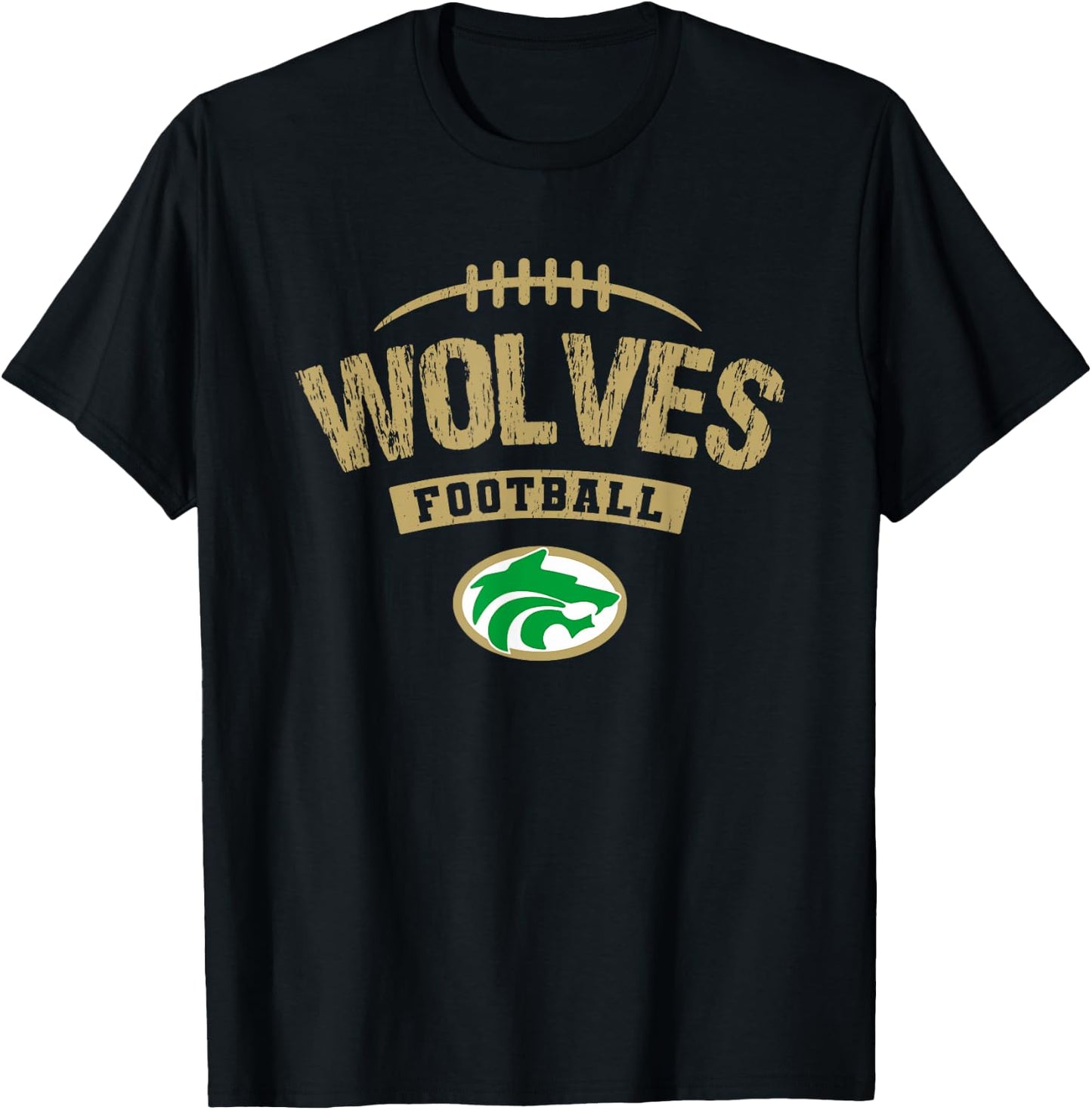 Buford Wolves Logo Football Distressed HS T-Shirt - T-Shirt | Black