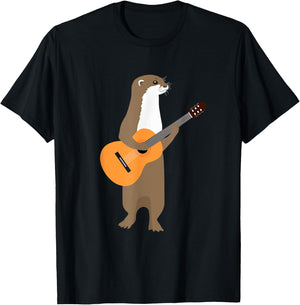 Guitar Otter Shirt Animal Kids Guitarist Gift Men Art Outfit T-Shirt - T-Shirt | Black