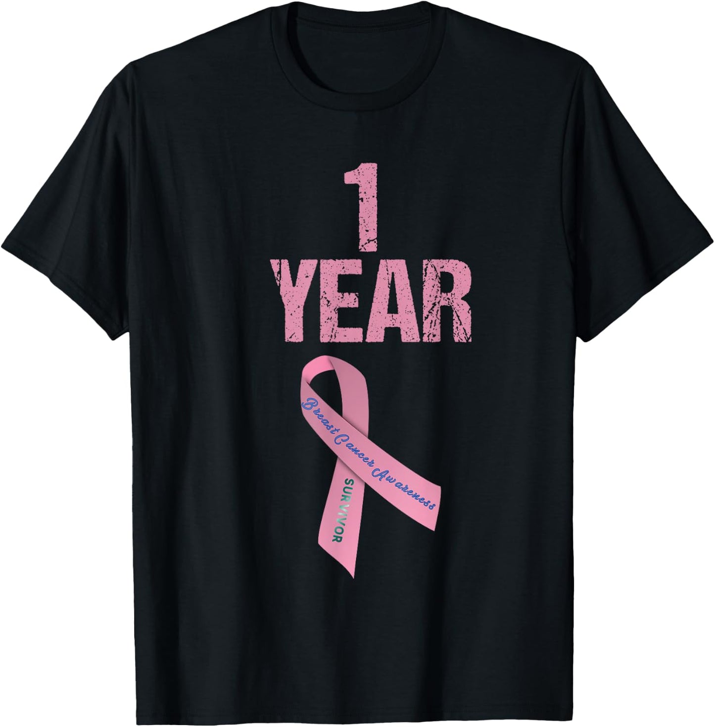 One 1 Years Survivor Breast Cancer Shirt Awareness Present T-Shirt - T-Shirt | Black