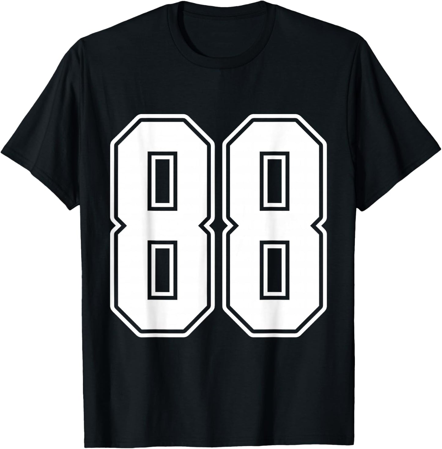 #88 White Outline Number 88 Sports Fan Jersey Style T-Shirt - T-Shirt | Black