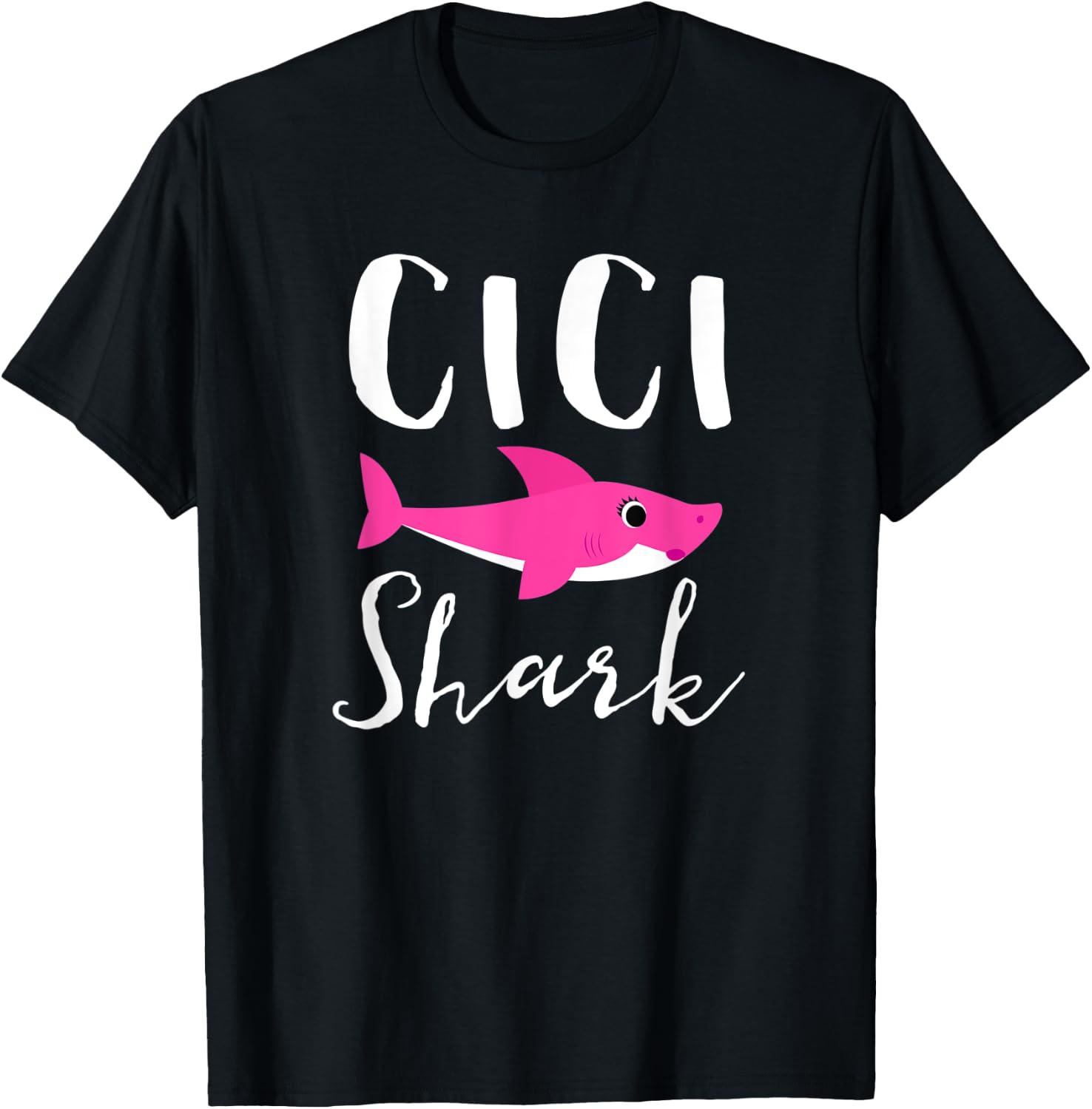 Cici Shark Grandma Grandmother Pink Shark Graphic T-Shirt - T-Shirt | Black
