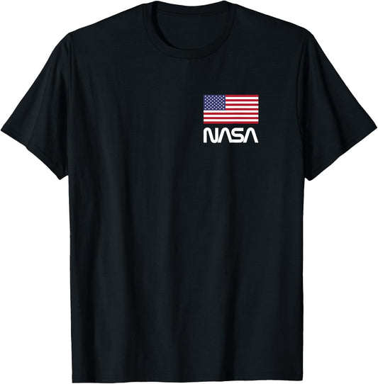 NASA Retro Logo T Shirt with American Flag T-Shirt - T-Shirt | Black