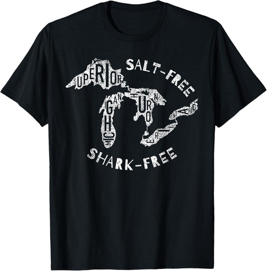 Salt Free Shark Free Great Lakes T-Shirt - T-Shirt | Black