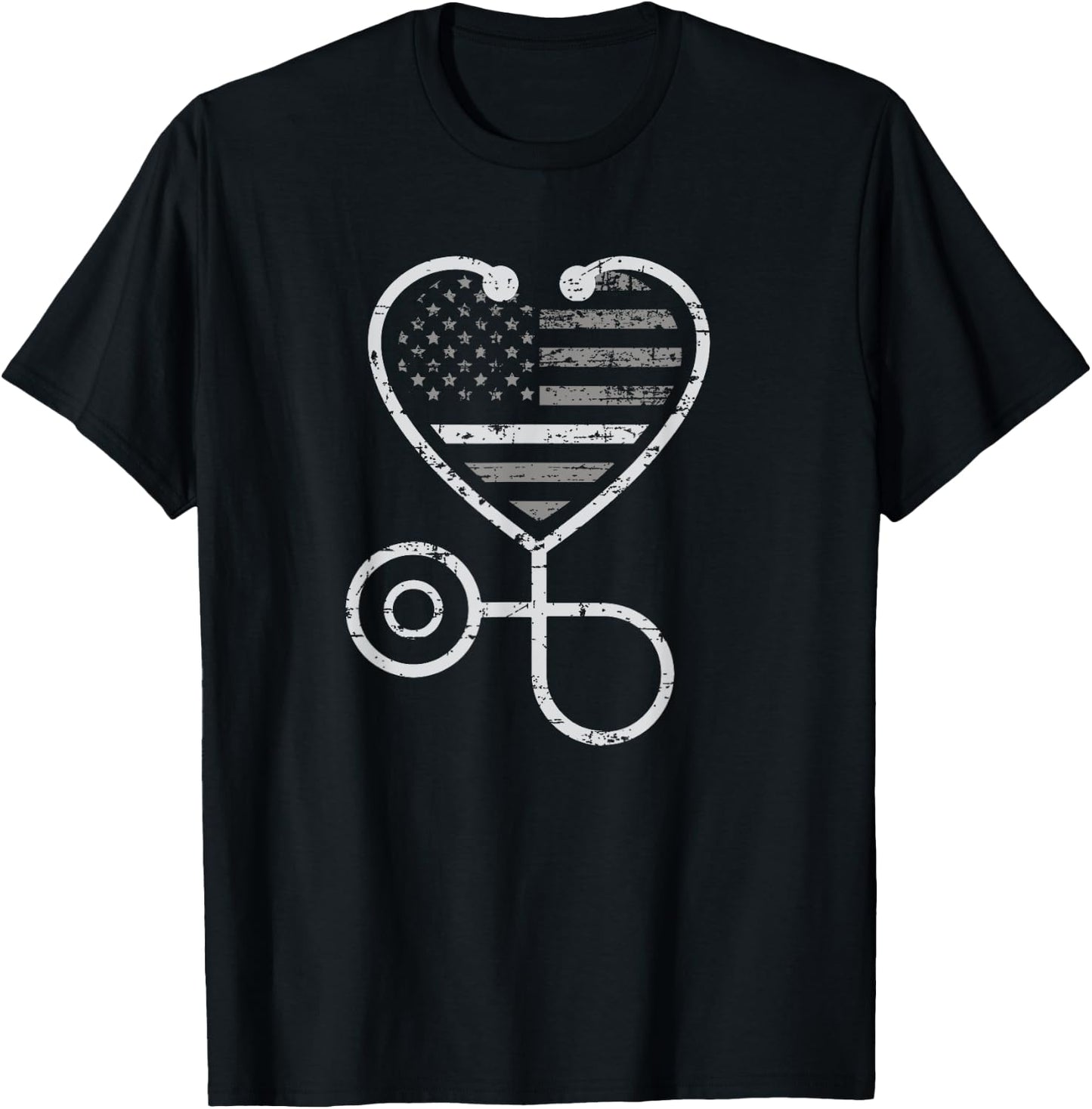 Corrections Nurse Thin Grey Line Heart Flag T-Shirt - T-Shirt | Black