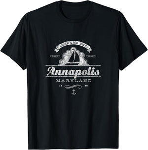 Annapolis MD Sailboat Vintage Nautical Throwback T-Shirt - T-Shirt | Black