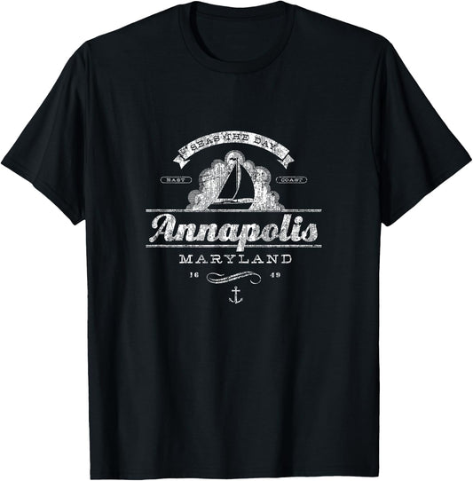 Annapolis MD Sailboat Vintage Nautical Throwback T-Shirt - T-Shirt | Black