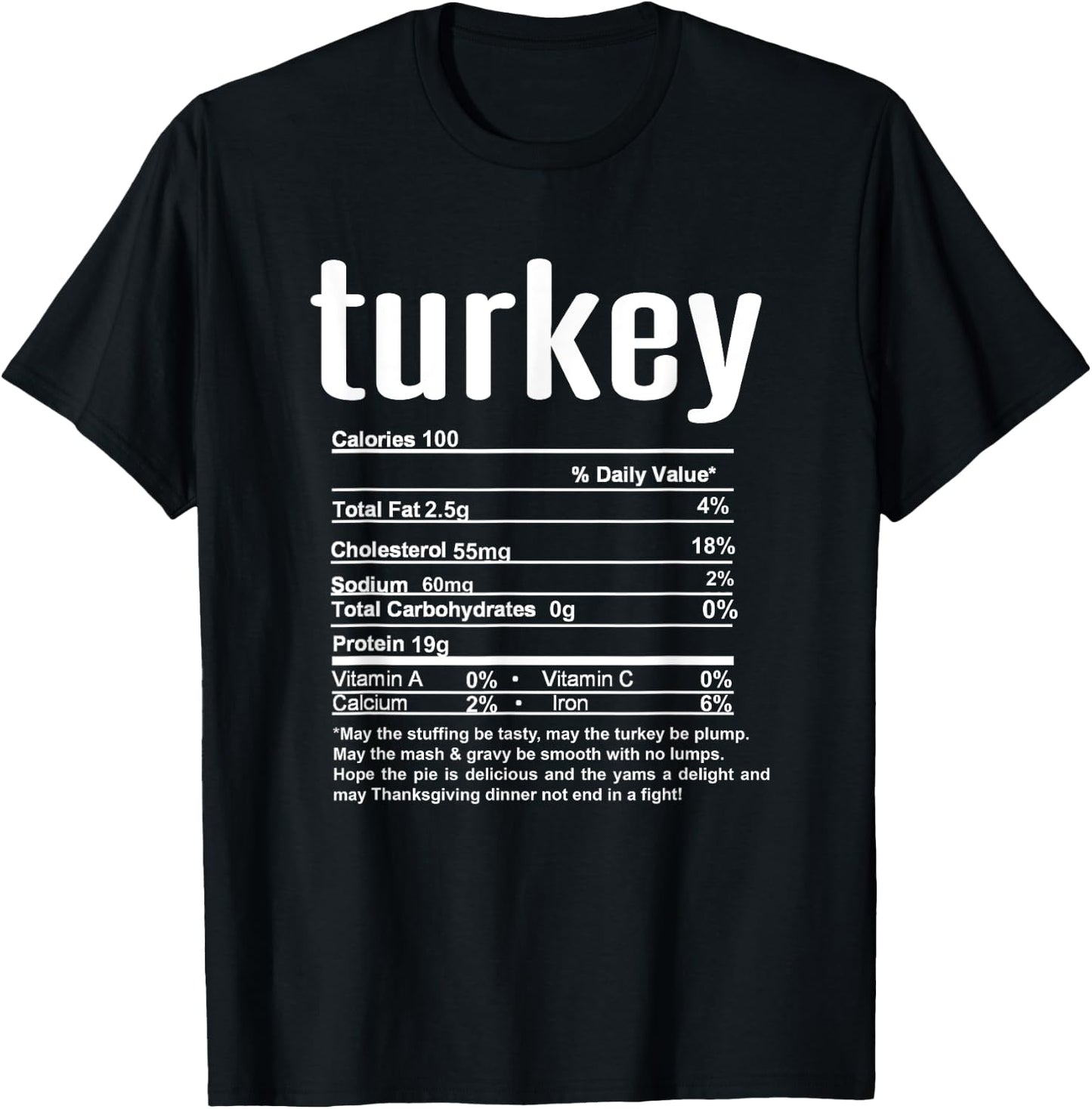 Funny Family Thanksgiving Nutritional Facts Labels Brown Adult Thanksgiving Christmas Turkey Nutritional Facts T-Shirt - T-Shirt | Black
