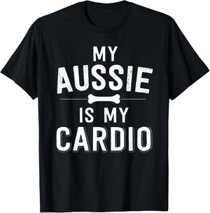My Aussie Is My Cardio Australian Shepherd Dog Running Men Women Girls Kids T-Shirt - T-Shirt | Black