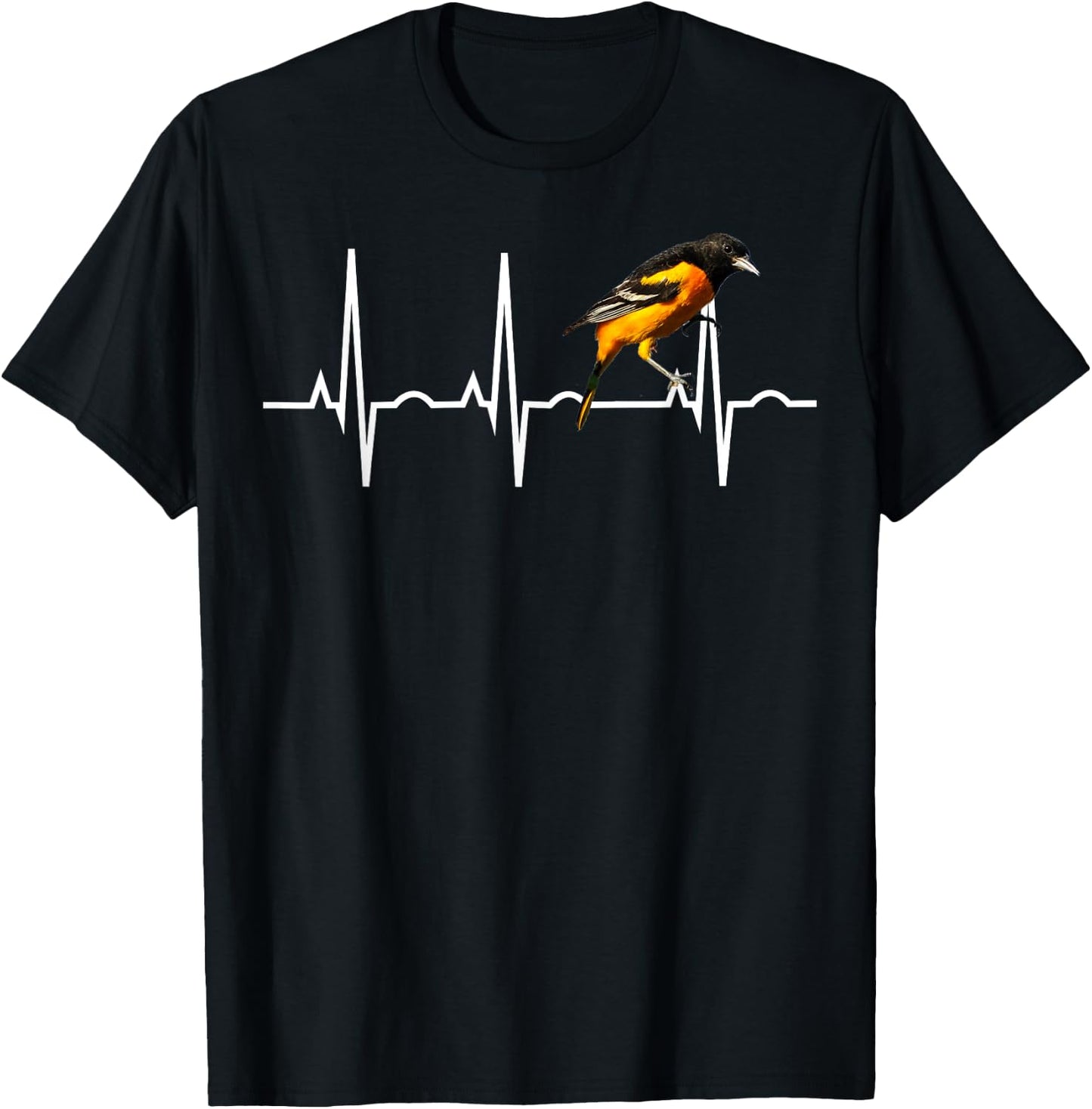 Oriole Shirt for Birders - Baltimore Oriole Heartbeat T-Shirt - T-Shirt | Black