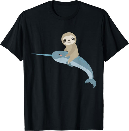 Sloth riding Narwhal, Unicorn of the Sea, men women boy girl T-Shirt - T-Shirt | Black