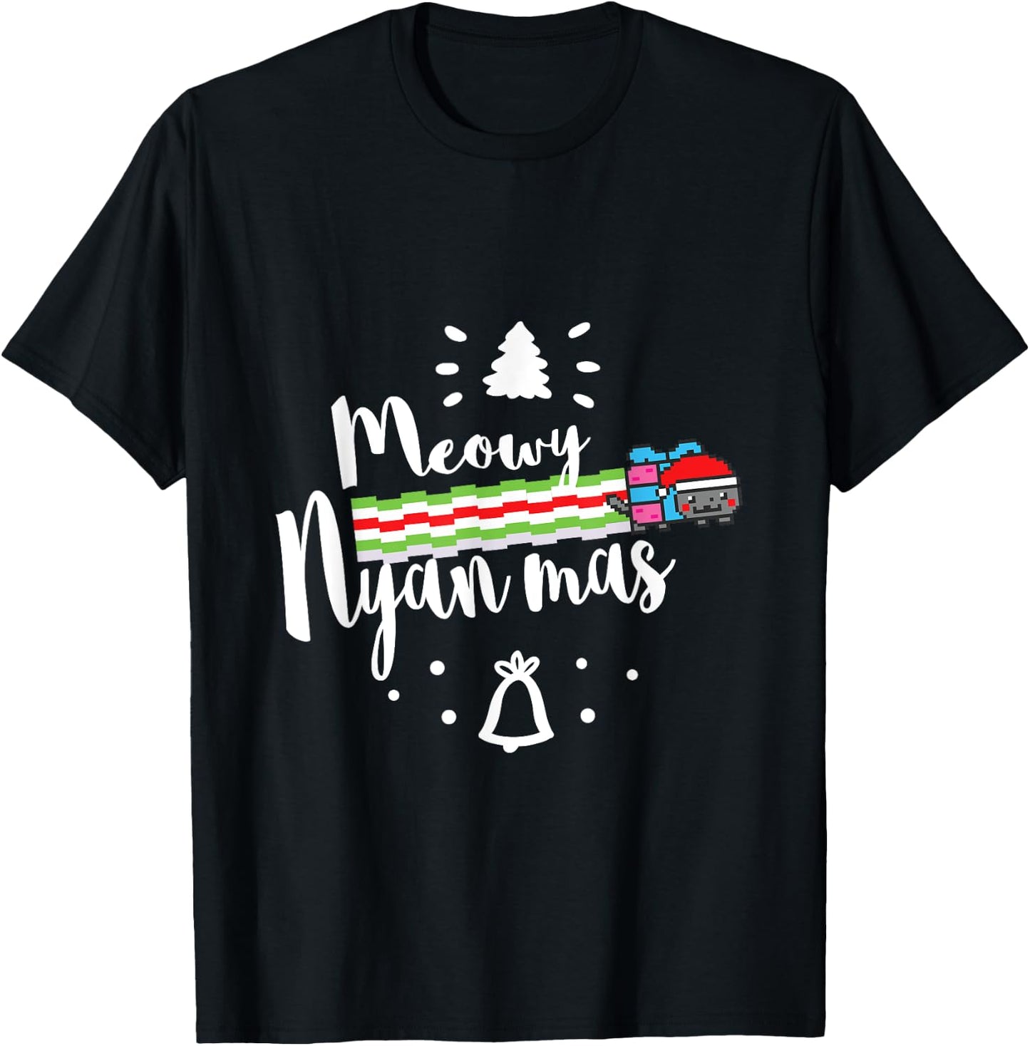 Meowy Nyan Mas - Christmas Nyan Cat Men Women Kids T-Shirt - T-Shirt | Black