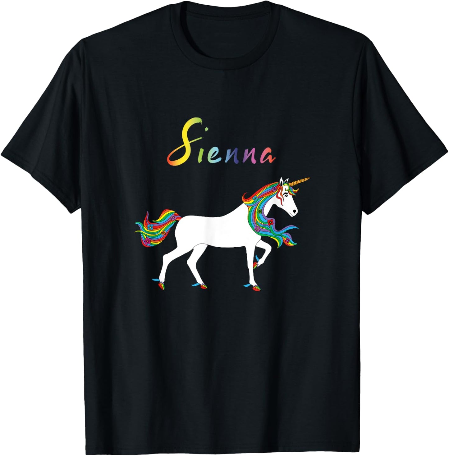 Sienna Personalized First Name Unicorn T-Shirt - T-Shirt | Black