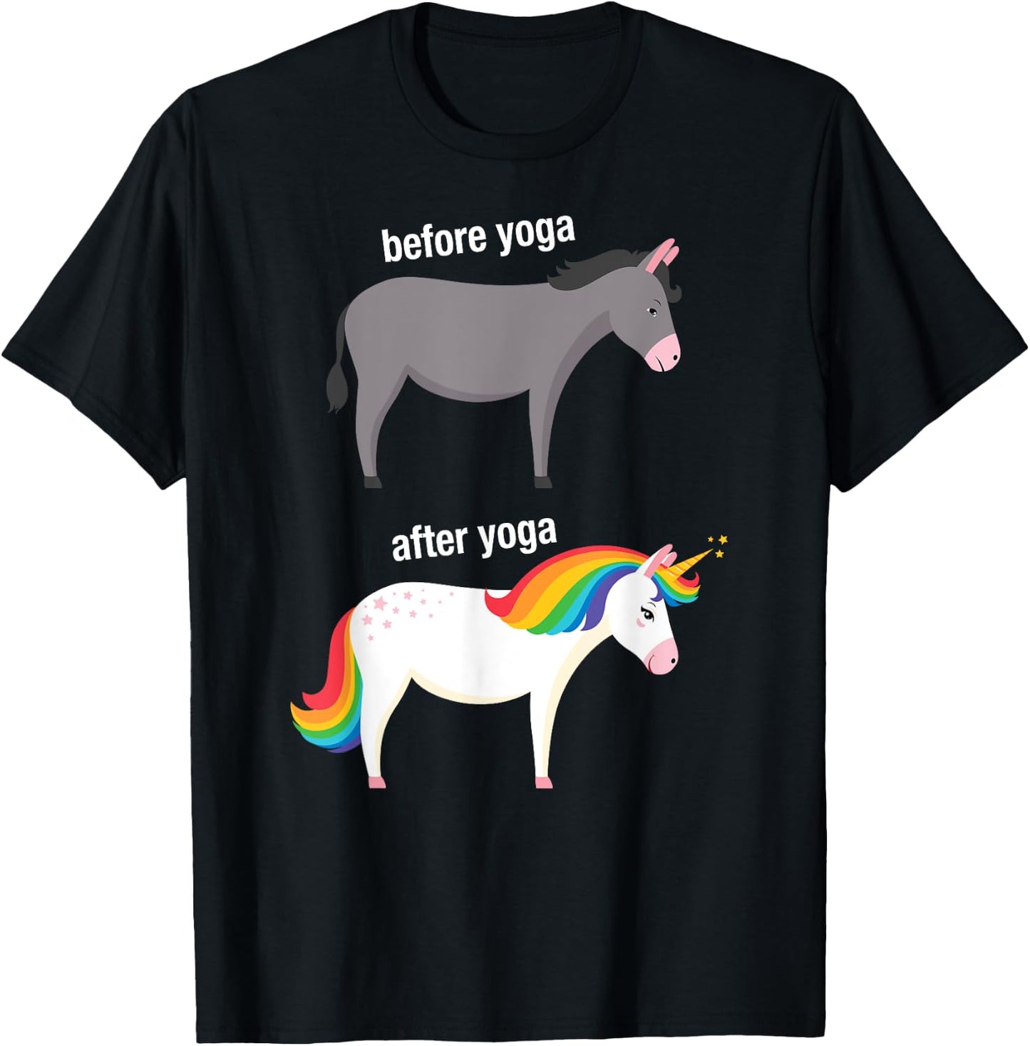 Before and After Yoga Funny Unicorn illustration Design T-Shirt - T-Shirt | Black