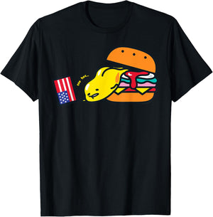 Gudetama Summer Too Hot USA Hamburger T-Shirt - T-Shirt | Black