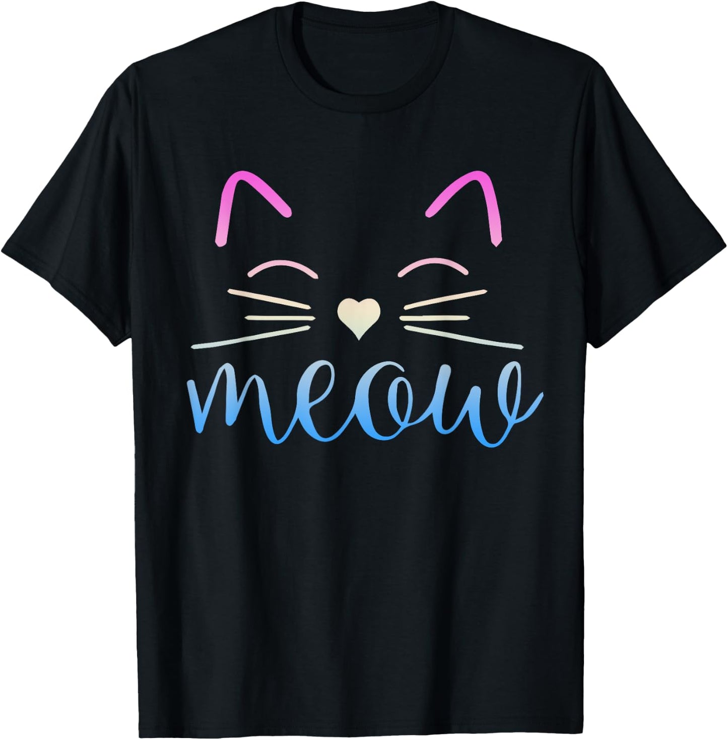 Meow Cute Cat Face Funny Quote for Cat fans T-Shirt - T-Shirt | Black