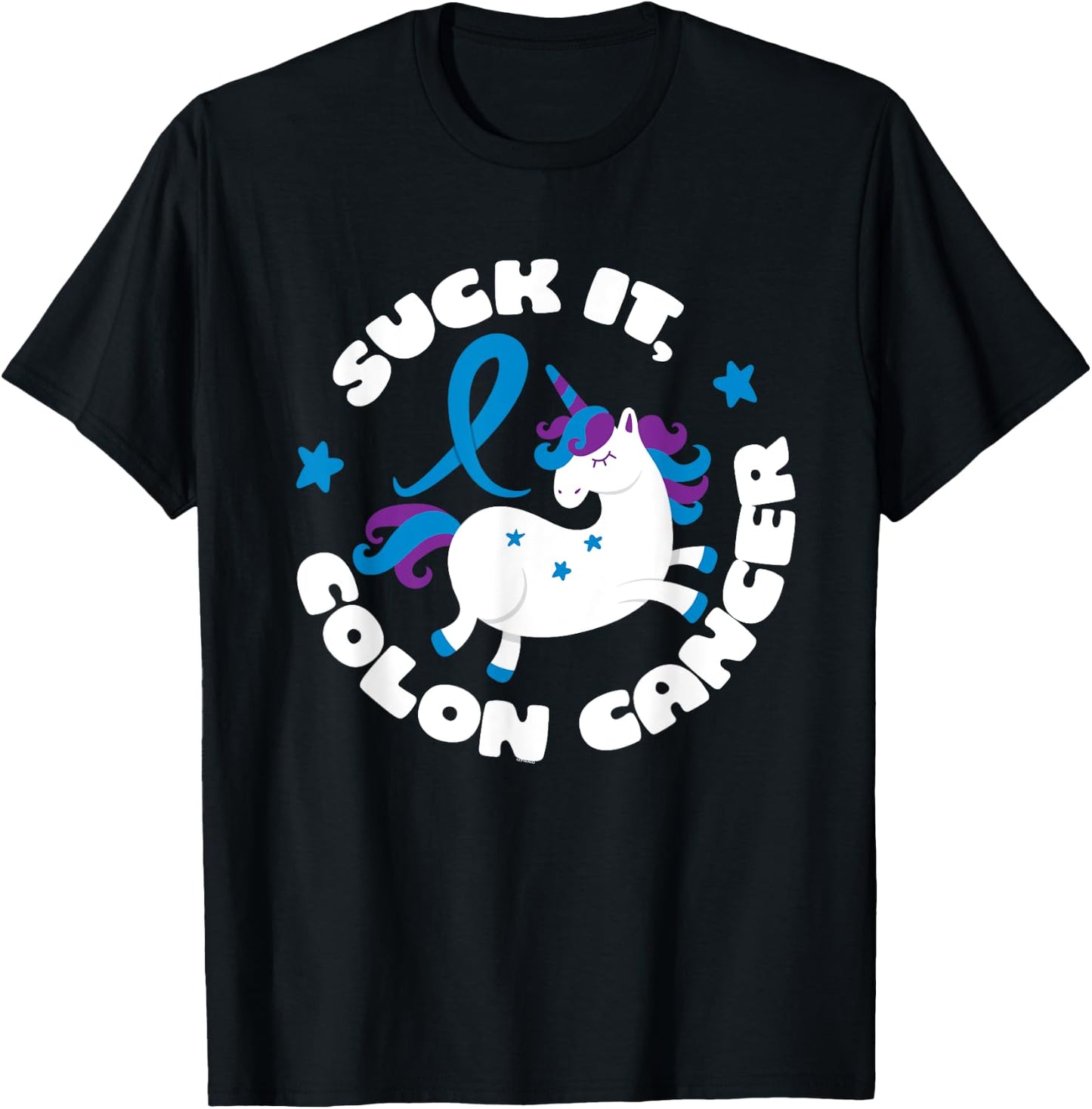 Colon Cancer Shirt | Suck It Colon Cancer Funny Unicorn Gift T-Shirt - T-Shirt | Black