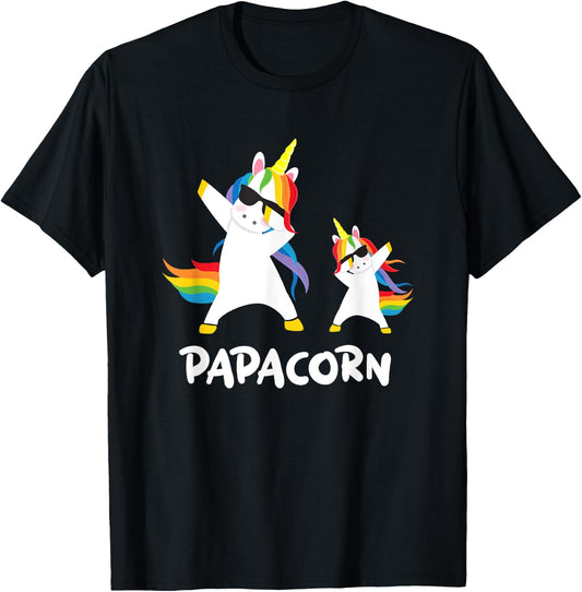 Funny Grandpa Dad Papa Unicorn Papacorn Dab Dabbing T Shirt T-Shirt - T-Shirt | Black
