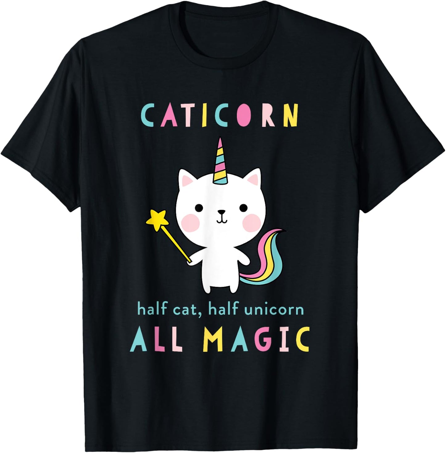 Caticorn Half Cat Unicorn Shirt Cute Girls Meowgical Theme T-Shirt - T-Shirt | Black