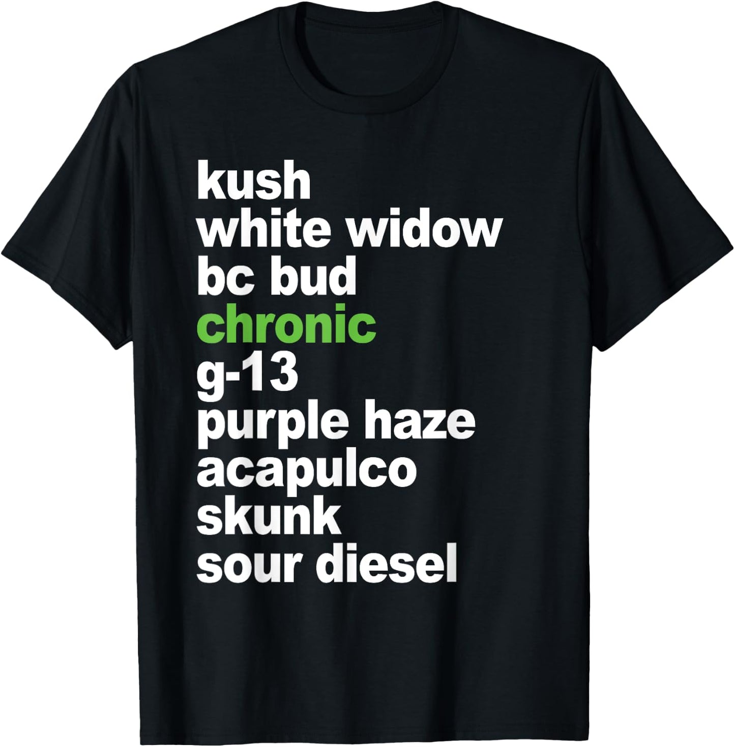 Weed List top Cannabis Medical Marijuana Strains T-Shirt - T-Shirt | Black