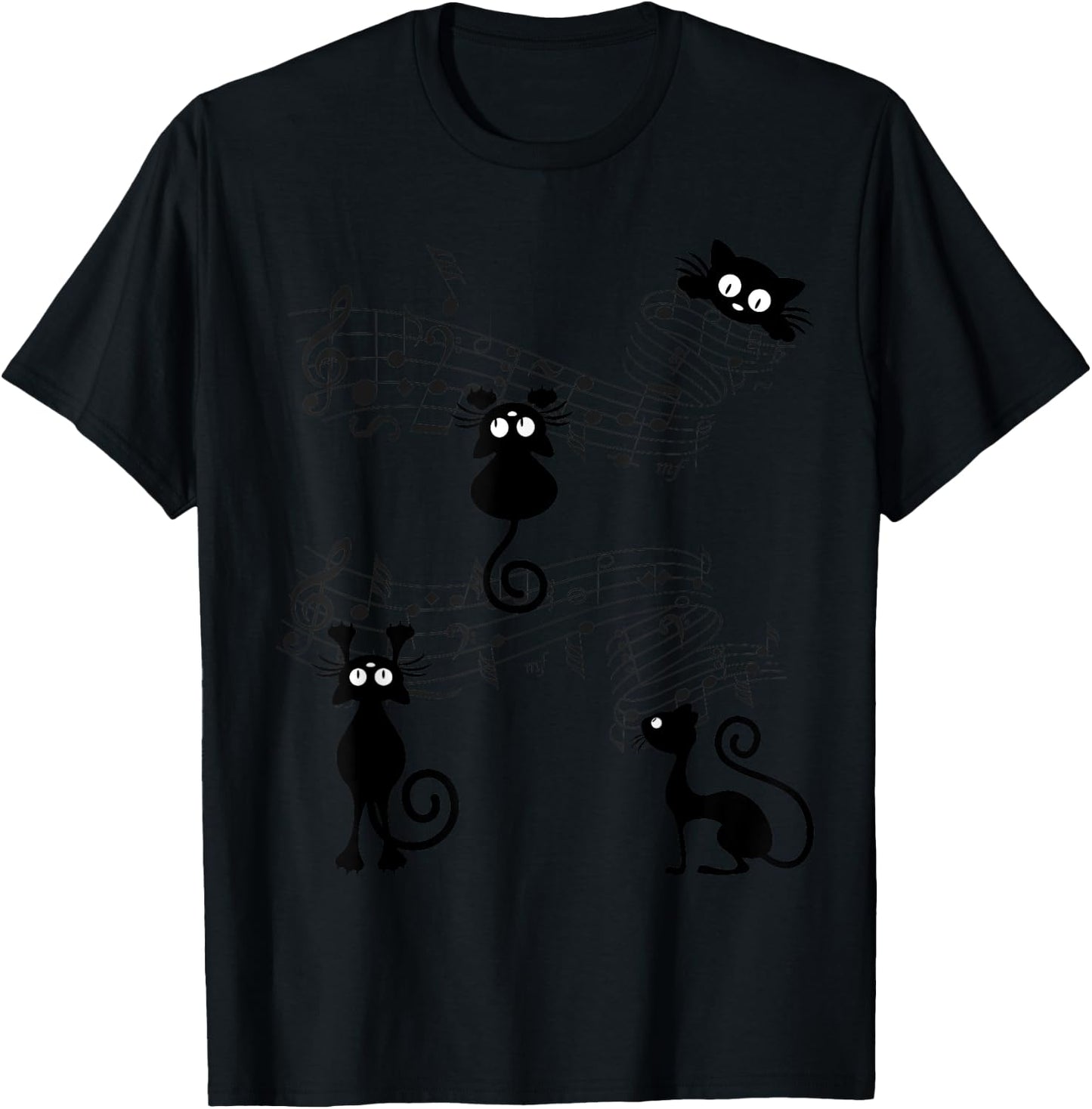 Cat Kitty Playing Music Note Black Cat lover Gift T-Shirt - T-Shirt | Black