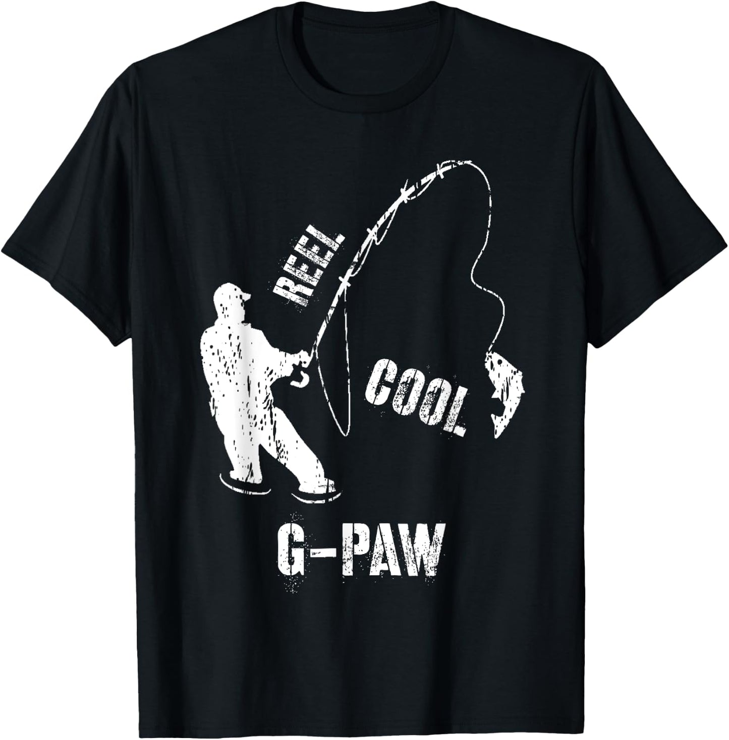Vintage Reel Cool G-Paw Fishing Fisherman Grandfather Gift T-Shirt - T-Shirt | Black