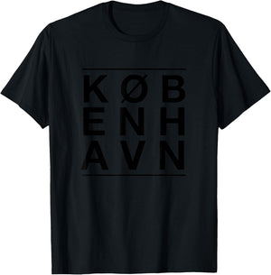 Copehagen Denmark designs , -Adults, Grey, Small, Short Sleeve, , Modern, Nordic Print, Stretchable Fabric T-Shirt - T-Shirt | Black
