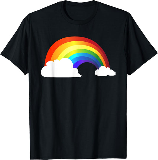 Rainbow - Shiny Rainbow in the Clouds T-Shirt - T-Shirt | Black