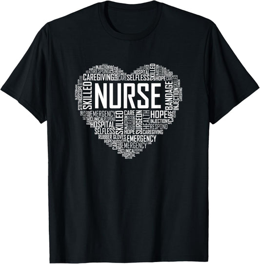 Proud Nurse Heart Love Appreciation Gift T-Shirt - T-Shirt | Black