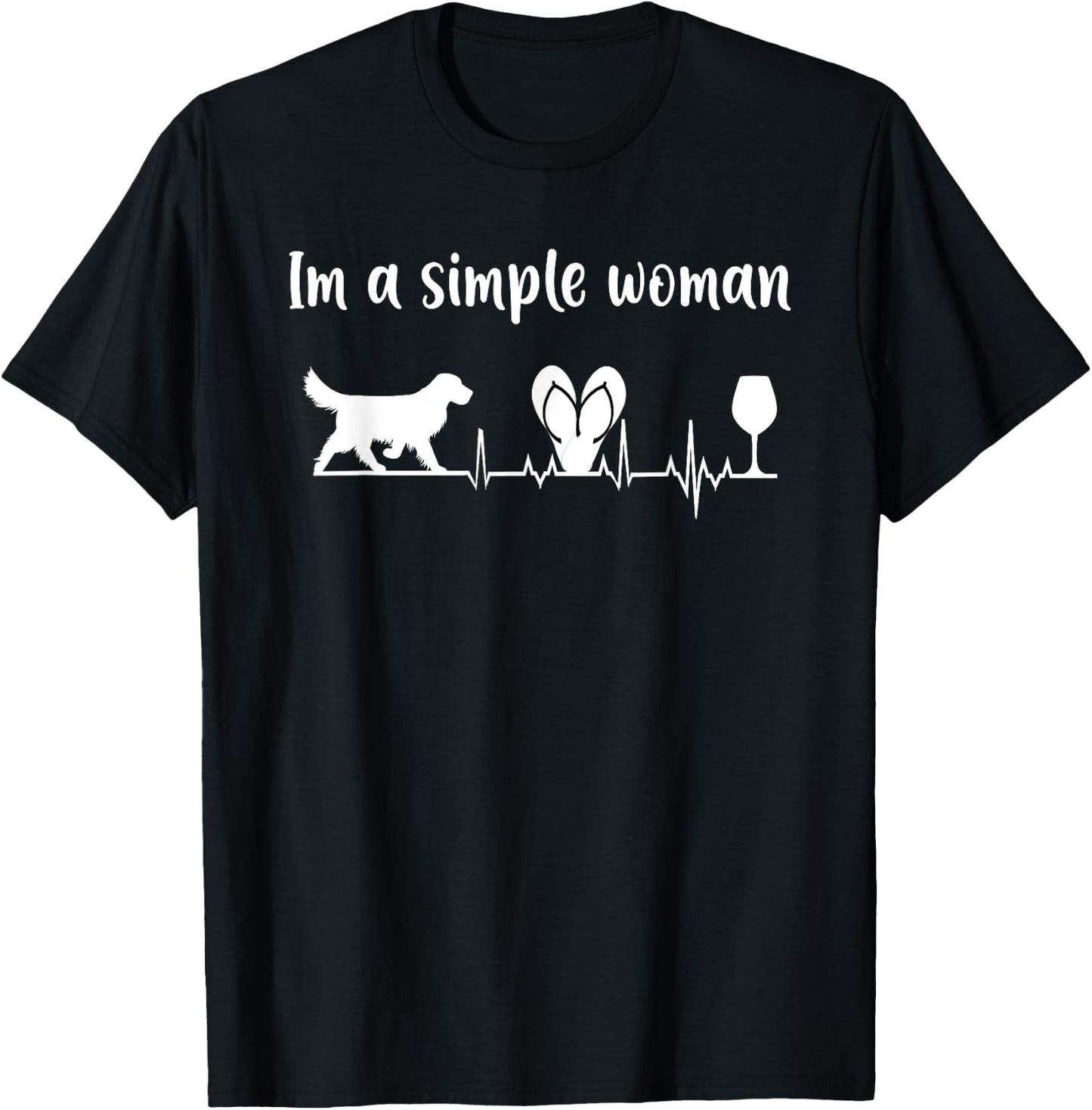 Im a simple woman Labrador Wine Flip Flops Dog EKG Gift T-Shirt - T-Shirt | Black