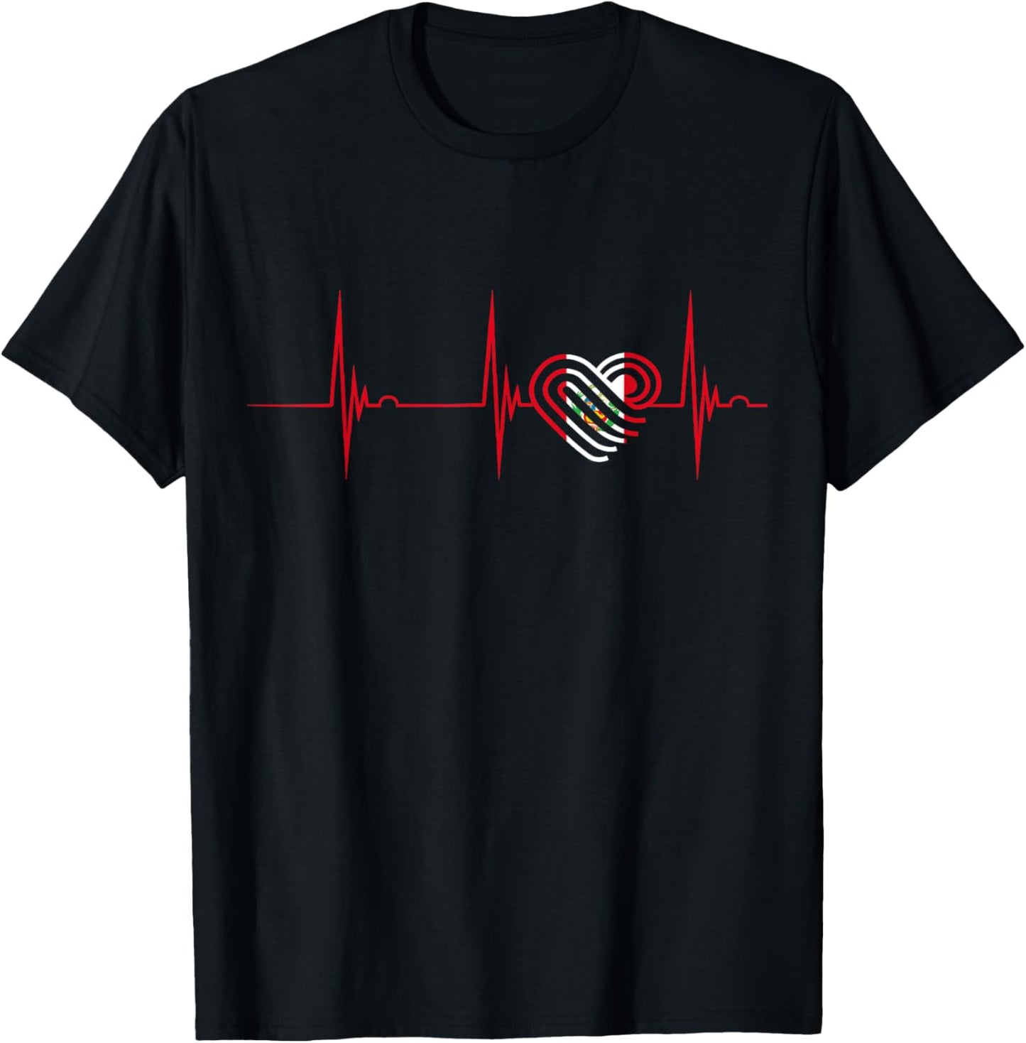 Peruvian Pride Heartbeat EKG Pulse Heart Peru Peruvian Flag T-Shirt - T-Shirt | Black