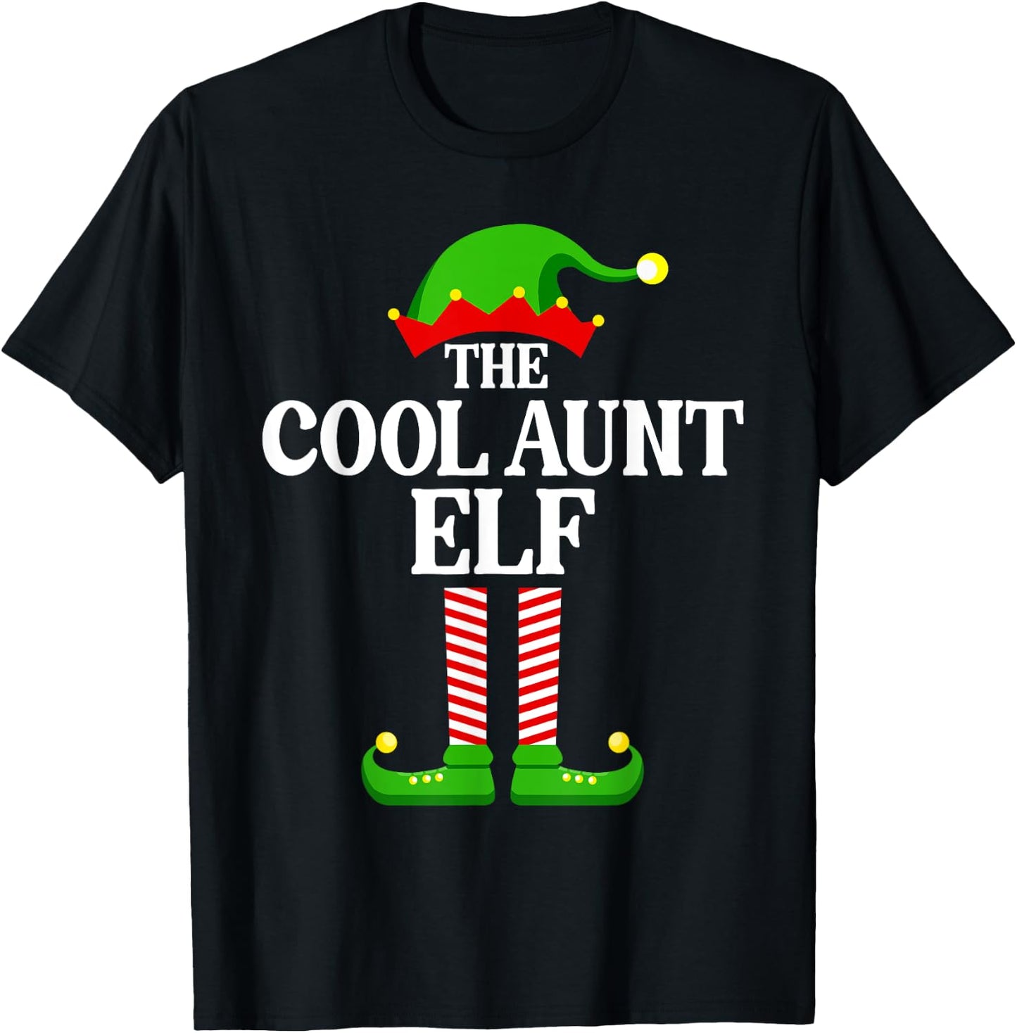Cool Aunt Elf Family Matching Group Funny Christmas T-Shirt - T-Shirt | Black