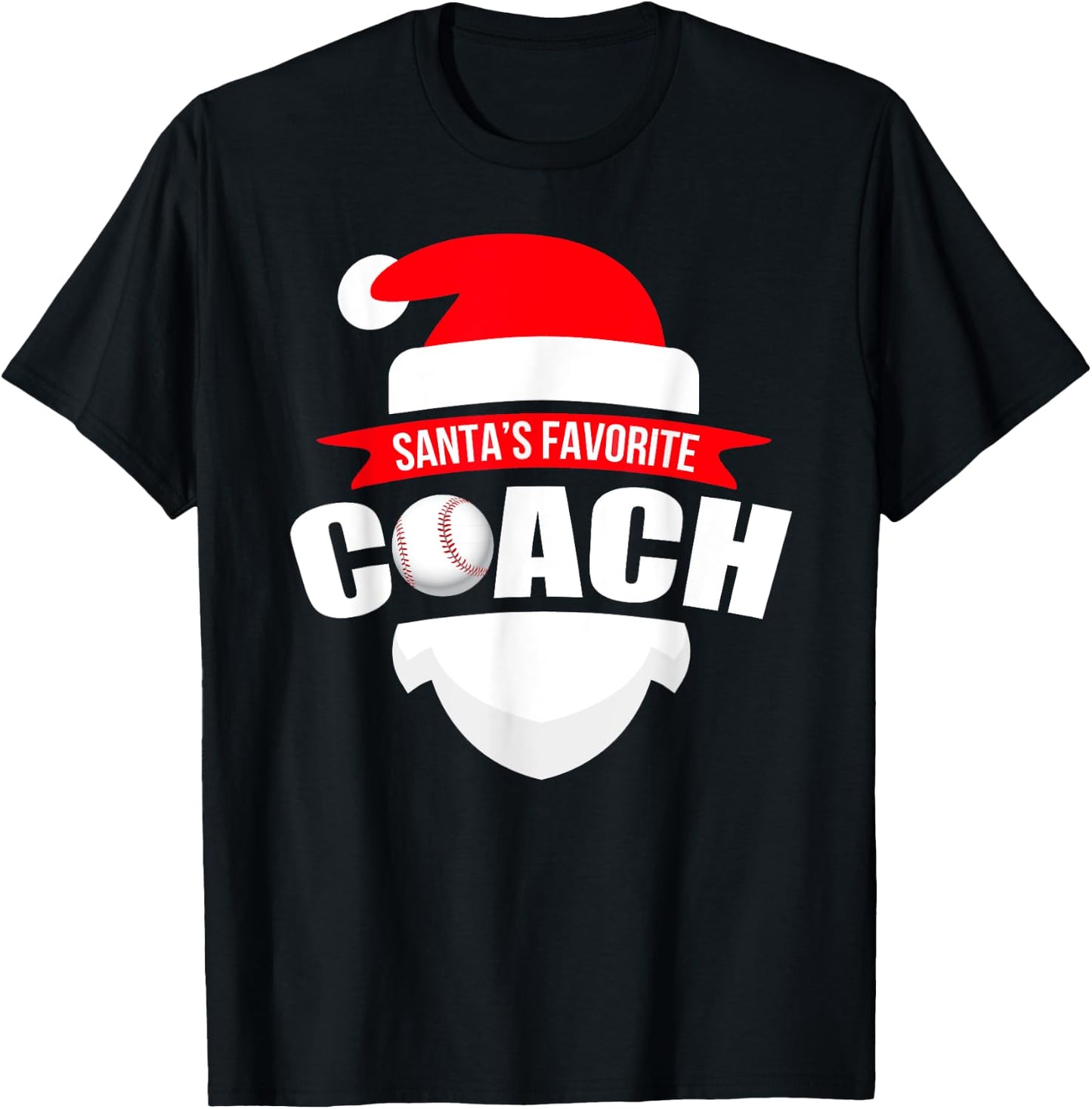 Santa's Favorite Baseball Coach Funny Christmas T-Shirt - T-Shirt | Black