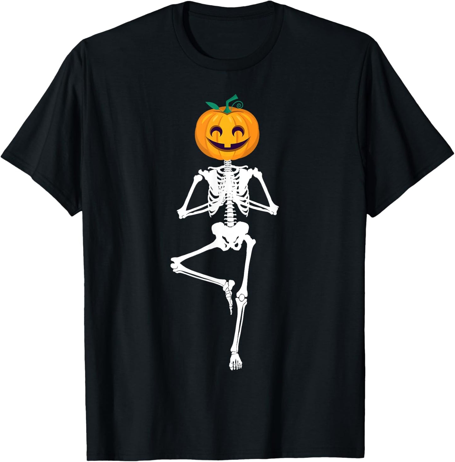 Halloween Pumpkin skeleton Yoga Zen Meditation Gift T-Shirt - T-Shirt | Black