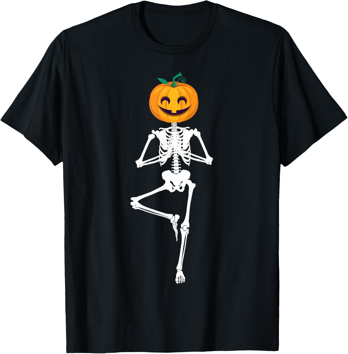 Halloween Pumpkin skeleton Yoga Zen Meditation Gift T-Shirt - T-Shirt | Black