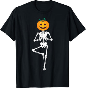Halloween Pumpkin skeleton Yoga Zen Meditation Gift T-Shirt - T-Shirt | Black
