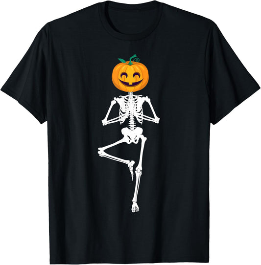 Halloween Pumpkin skeleton Yoga Zen Meditation Gift T-Shirt - T-Shirt | Black