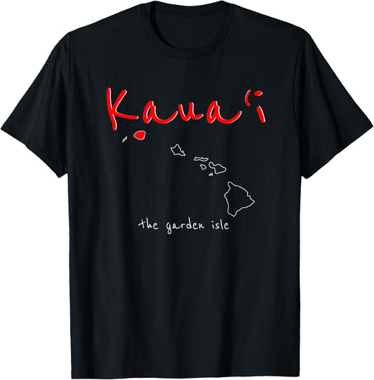 Vintage Kaua'i - The Garden Isle Map | Hawaii Aloha Gift T-Shirt - T-Shirt | Black