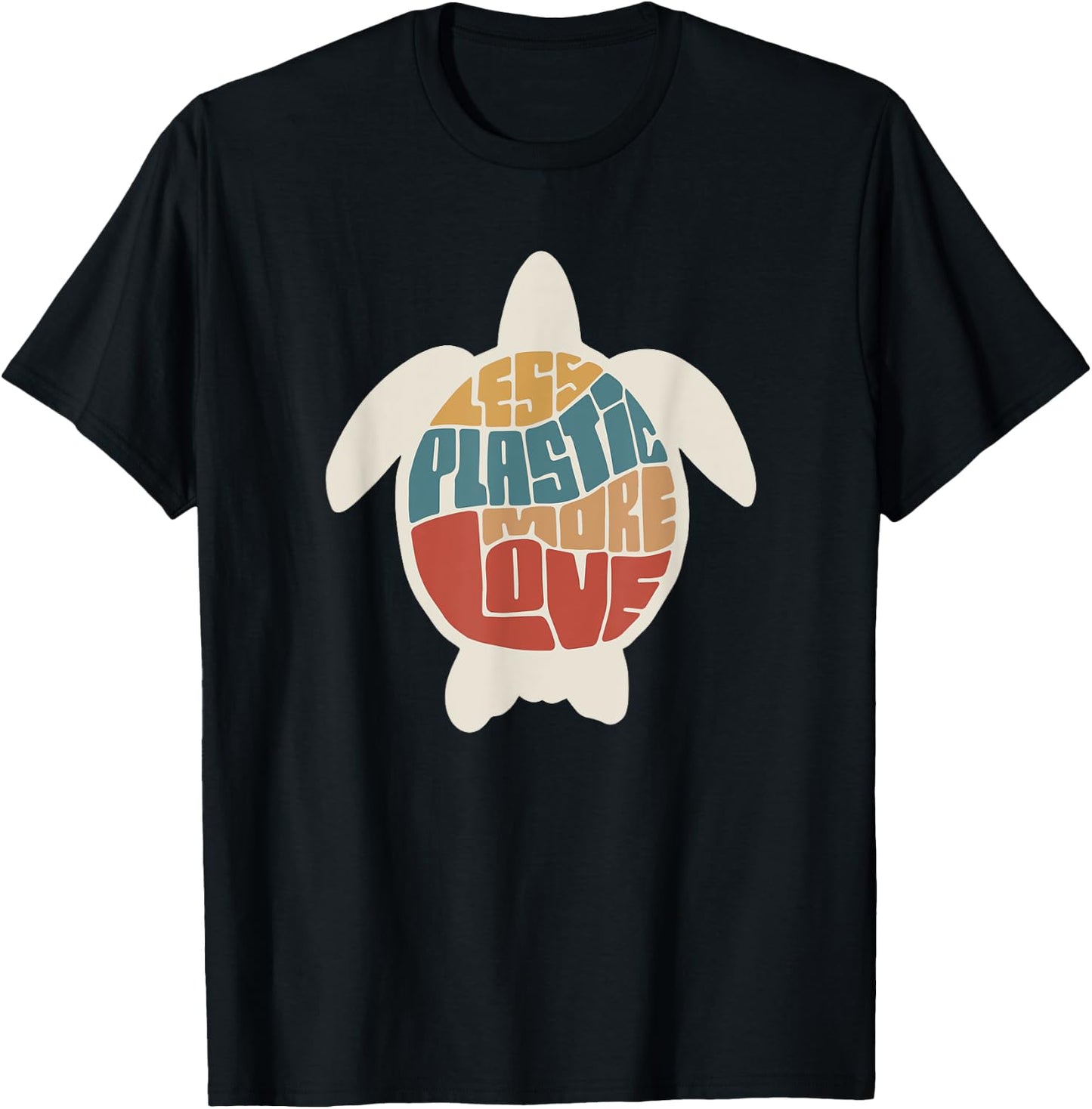 Less Plastic More Love - Retro Turtle Shirt T-Shirt - T-Shirt | Black