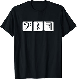 Bass Clef Play Rest Repeat Music Symbols T-Shirt - T-Shirt | Black