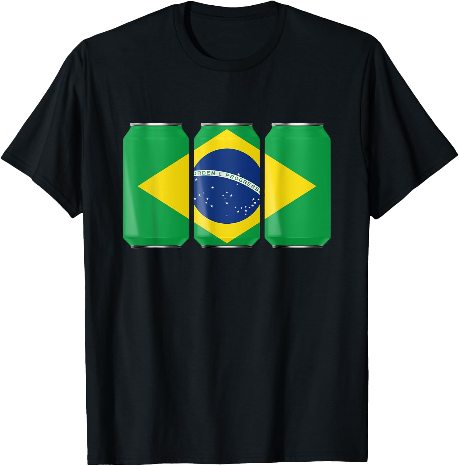 Patriotic Beer Cans Brazil w/ Brazilian Flag Men T-Shirt - T-Shirt | Black