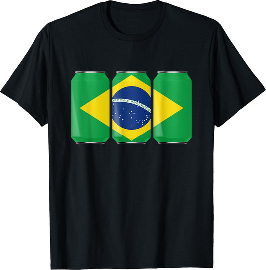 Patriotic Beer Cans Brazil w/ Brazilian Flag Men T-Shirt - T-Shirt | Black