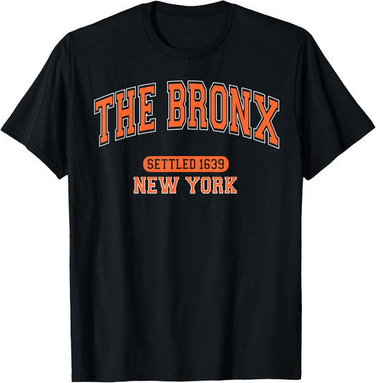 The Bronx New York Settled 1639 Vintage Sports Arched Orange T-Shirt - T-Shirt | Black