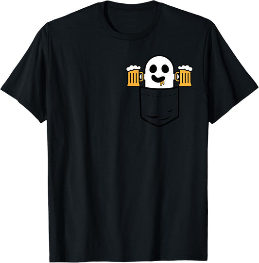 Cute Ghost In Your Pocket Drinking Beer Halloween Costume T-Shirt - T-Shirt | Black