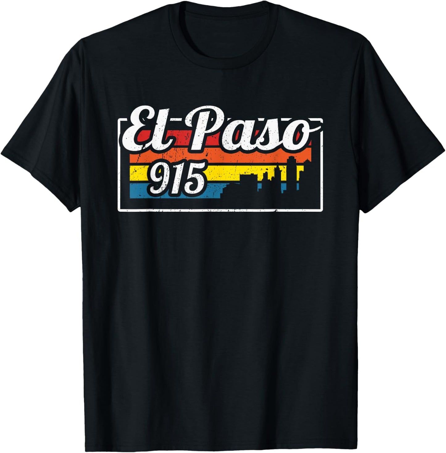 Vintage El Paso City Skyline 915 State Of Texas Retro Gift T-Shirt - T-Shirt | Black