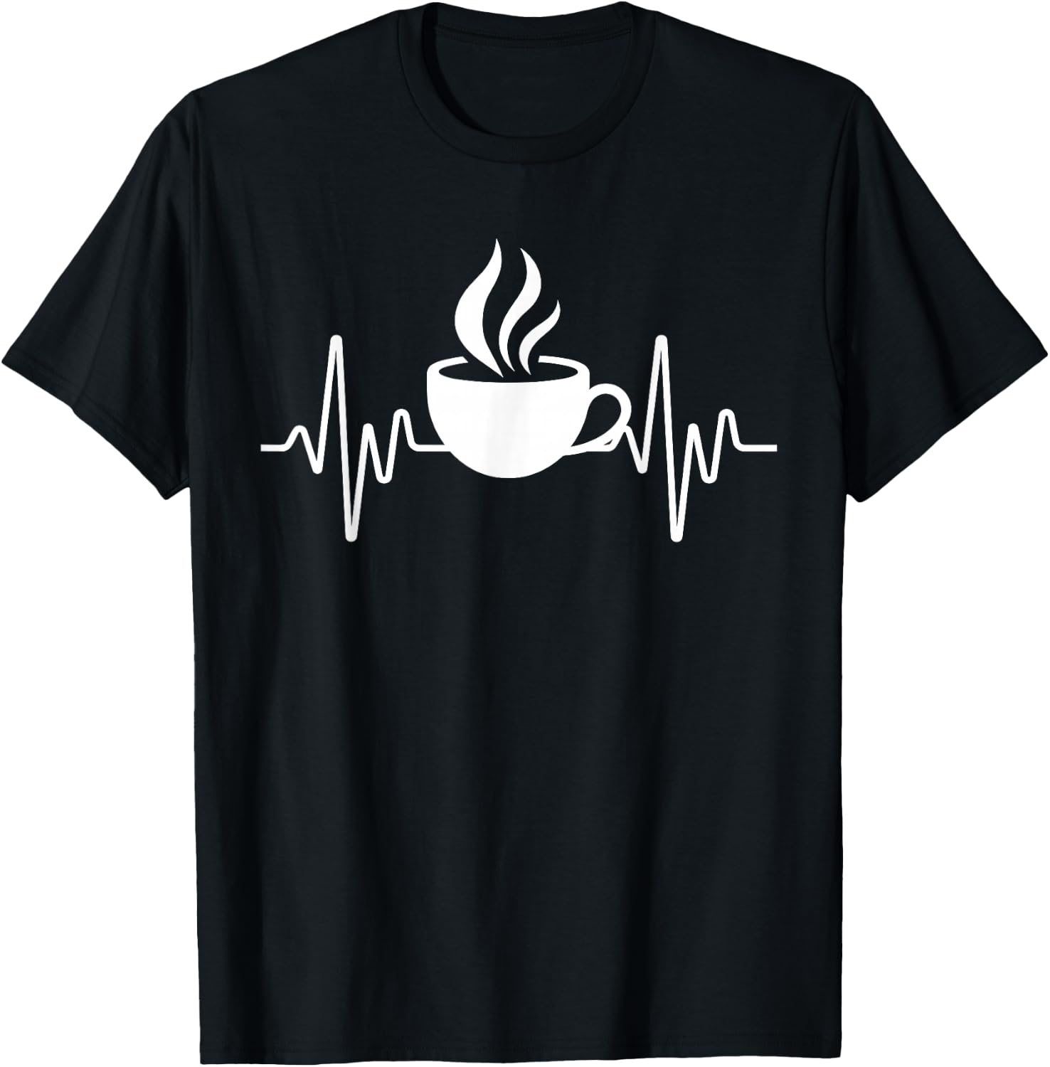 Funny Heartbeat Coffee Cup Cute Heartbeat Coffee Lover T-Shirt - T-Shirt | Black