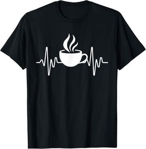 Funny Heartbeat Coffee Cup Cute Heartbeat Coffee Lover T-Shirt - T-Shirt | Black
